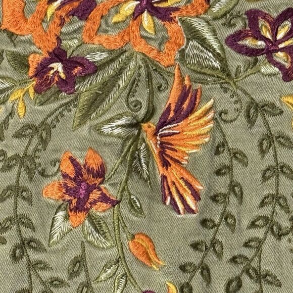 Chico's Embroidered Sage-Denim Jacket Women's Size 0 US 4/6 Extra Small - Picture 4 of 13